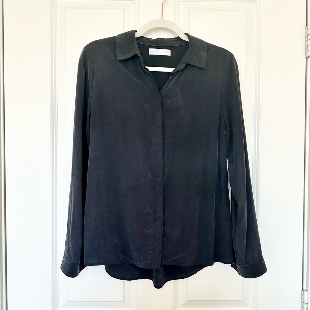 Grana 100% Silk Black Button Down Shirt Modern Minimalist Design